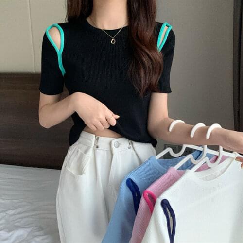 Woman TShirts Crop Top Spring and Summer Knitwear Womens 2021 Short-Sleeved Top Mujer Camisetas