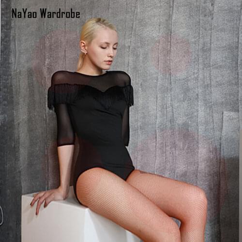 2020 New DL659 Latin Dance Dress Women Bodysuit Half Sleeve Lotus Neck Tops for Ballroom Tango Chacha Dancing Performamnce