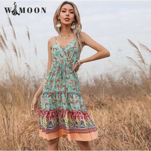 2021 Summer New Wooden Ear Lace Chiffon Floral Sexy Strap Indie Folk A-LINE Ankle-Length Spaghetti Strap V-Neck Dress for Women