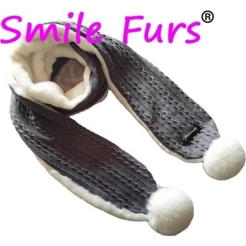 Winter Fashion Faux Rabbit Fur Scarves Long Double-sided knitted Fur Collar 180*14cm Wraps Pompom Design Creative Soft Scarf
