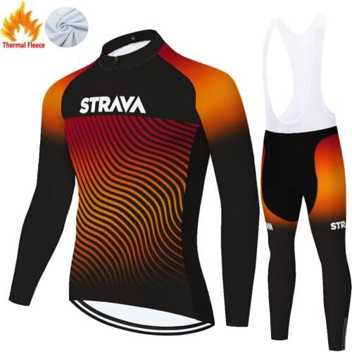 Strava Winter Thermal Fleece Completino Completo Maillot Tricota Equipment Set Ropa Ciclismo Hombre Cycling Fietskleding Heren