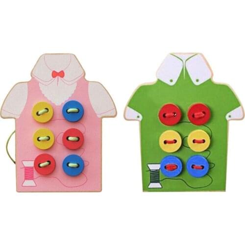 1pc Sewing Button Game Kids Early Learning Educational Toy Beads Lacing Board Wooden Toys Children Gift Party Supplies Mayitr