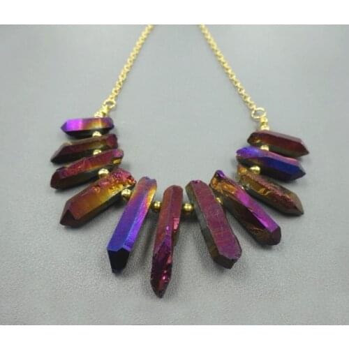 15.5inch/strand Crystal Pillar Finish Purple AB Color Crystal Point Pendants Wholesale Mystic Titanium Necklace Crafts Supplier