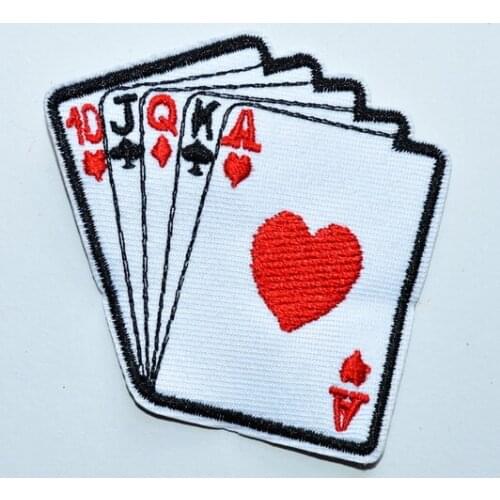 ACE OF SPADES CARDS CASINO AKQ ROYAL FLUSH POKER SEW SOW IRON ON PATCH BADGE (Size is about 6.6 * 6.4 cm)