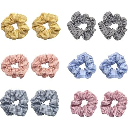 2pcs Girls Plaid Pattern Hair Scrunchies Elastic Hair Bobbles Ponytail Holder