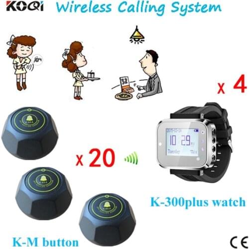 20 call buttons+ 4 watches wireless service waiter restaurant pager call table waiter call