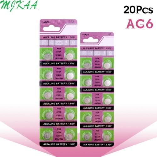 20pcs/pack AG6 Promotion For watch Button Battery 371 d371 605 sr920sw sr69 alkaline cocell button battery
