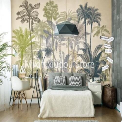 Custom 3D Wallpaper Mural Tropical Rainforest Plants Retro Rainforest Simple Background Decorative Wallpaper