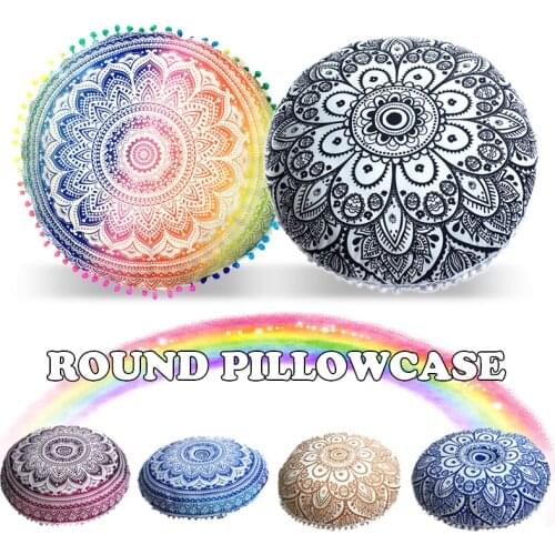 43/73CM Round Indian Mandala Pattern Pillowcase Bohemian Cushion Cover Boho Mandala Floor Pillows Throw Meditation Pouf Covers