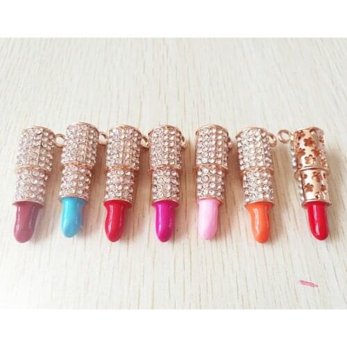 5pcs per lot 1.4cm*4.3cm 3D Colorful Zinc Alloy Lipstick Pendant Charms DIY Decoration