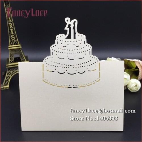 50PCS New Design Bride and Groom Cake Wedding Table Cards Seat Card, Customized Laser Cut Invitation Card Paper Party Favors