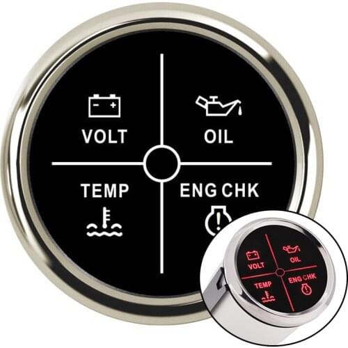 52 mm Alarm Gauge Meter 9~32 V Volt/Oil/Water Temp/Check Engine 4 LED Alarm Indicator Gauge fit Car Boat With Backlight
