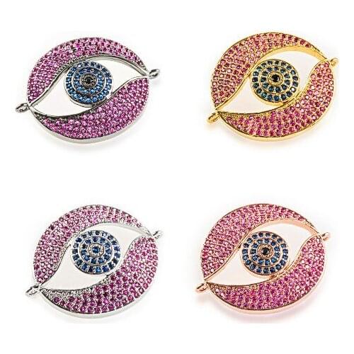 6*29mm Evil Eye multicolor micro pave cz zircon cubic zirconia beads DIY Copper necklace bracelet connectors accessories w24