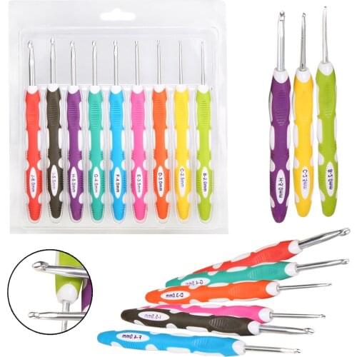 9pcs/set Mixed Color Plastic Aluminum Crochet Hooks Sewing Needles 2/2.5/3/3.5/4/4.5/5/5.5/6mm Yarn Knitting Needles Set