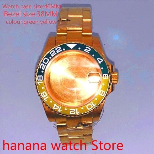 Bliger Suitable for Mingzhu automatic winding 40mm sapphire glass sealed back gold box series, with rotating green yellow