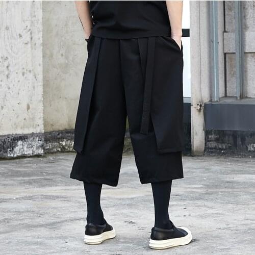Men Fake 2PCS Splice Loose Casual Wide Leg Pants Male Japan Streetwear Hip Hop Punk Gothic Straight Harem Pant Skirt Trousers