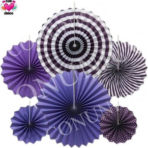 Conunico Set of 6 Hanging Paper Fans Decoration Set Wedding Birthday Party Easter Day Events Purple 80176
