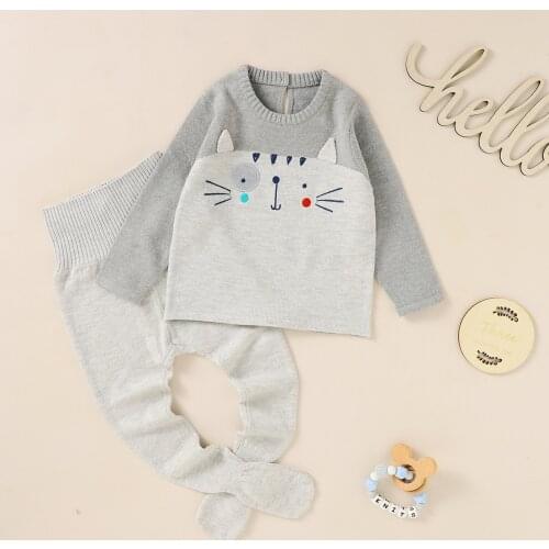 Toddler Kids Boys Girls Clothes Fall Winter Casual Full Sleeve Tops Leggings Newborn Unisex Knitted Outfits Sets Kids Sport Suit