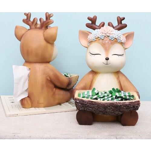 Resin Home Decor Cartoon Creative Animal Paper rack Multi-functional Candy Tray&Tissue Box Table Top Decorative Storage Basin