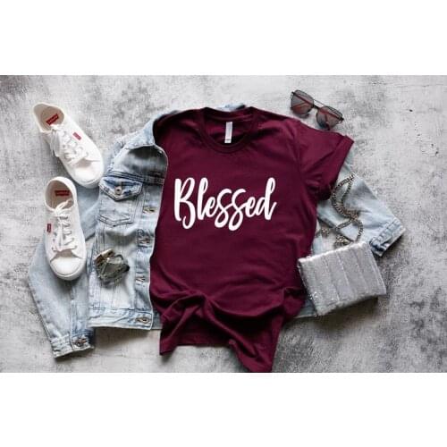 Blessed blessed inspirational faith mama Christian Streetwear y2k Funny Letter print Graphic O neck Tshirt Ladies Drop shipping