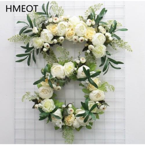 HMEOT Artificial Rose Peony Wreath Lintel Wall Decoration Flower Door Wreath for Wedding Home Christmas Garland Decor Road guide