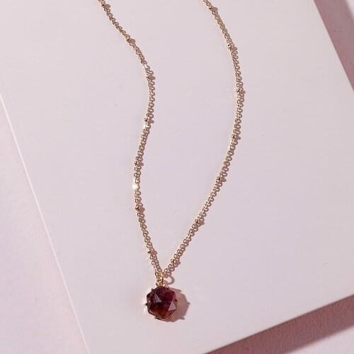 Short Delicate Chain Prong Setting Hexagon Purple Gemstone Pendant Necklace For Women