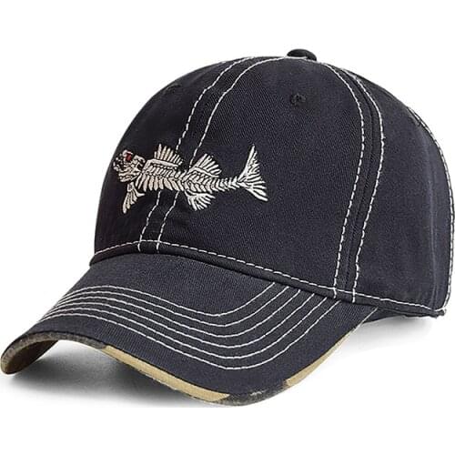 Summer Mens Baseball Cap Fishbone Embroidered Fishing Hat Sunscreen Sunshade Sun Hat