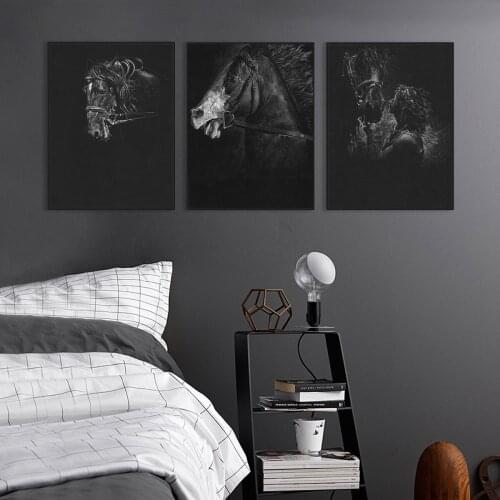 Horse Wolf Deer Animal Black Black Picture Poster Canvas Print Painting Wall Art Living Room Home Decoration