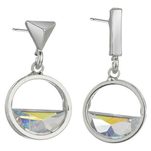 MESTILO New Korean Silver Color Asymmetric Geometric Round Hollow Crystal Drop Earrings For Women Classic Fashion Jewelry Gifts