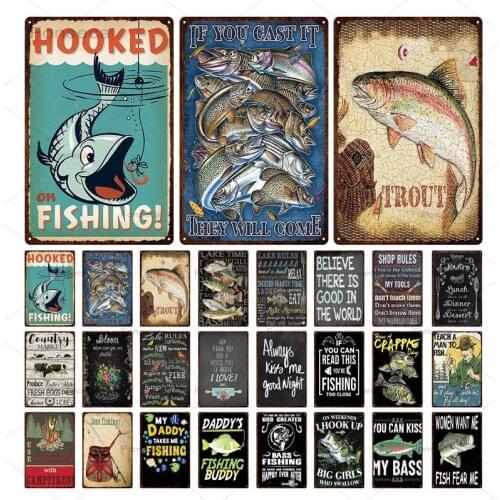 Lake Rules Metal Tin Sign Go Fishing Vintage Farm Country Market Plate Wall Art Decoration Retro Iron Painting Plaques20*30cm