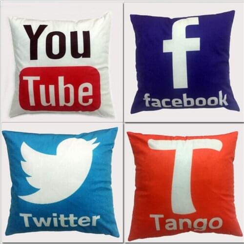 Instant Message APP Design Cushion Cover Facebook YouTube Skype Media Logo Pillow Covers Decorative Sofa Pillowcase 40x40cm