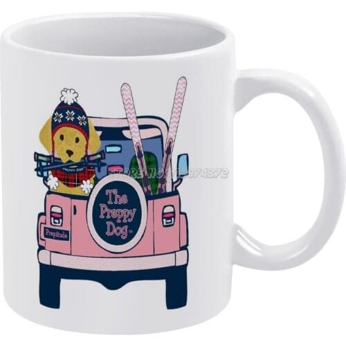 Cute Pink Preppy Golden Retriever Skier Coffee Mugs Custom Cup Personalized Mug Tea Cup Hot Drink Cup Creative Drinkware Gifts C