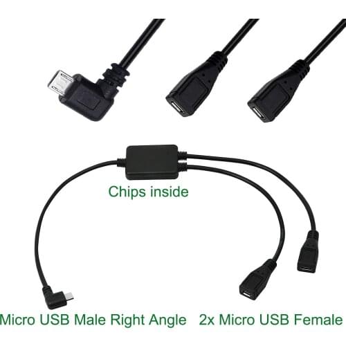 Multifunction USB 2 in 1 Micro 5 Pin Male Right Angled to 2x Female Cord Data Charging Adapter Y Splitter Cable