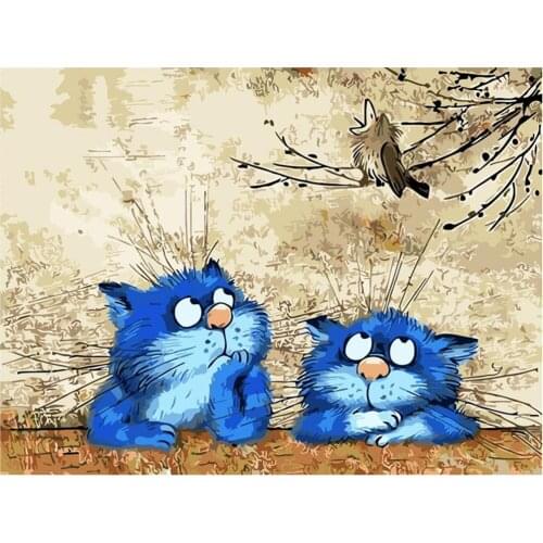Cartoon Blue White Cat DIY Embroidery 11CT Cross Stitch Kits Craft Needlework Set Cotton Thread Printed Canvas Home Sale