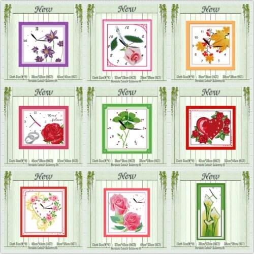 Rose colorful flowers clock face diy painting counted print on canvas DMC 11CT 14CT Cross Stitch kits needlework Sets embroidery