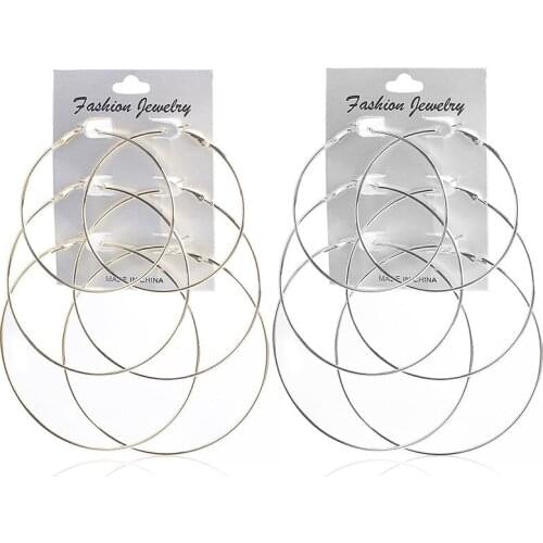 7-8-9cm Big Circle Hoop Earring Set For Women Simple Punk Style Brincos Siler Gold Color Round Earrings Party Jewelry Gift