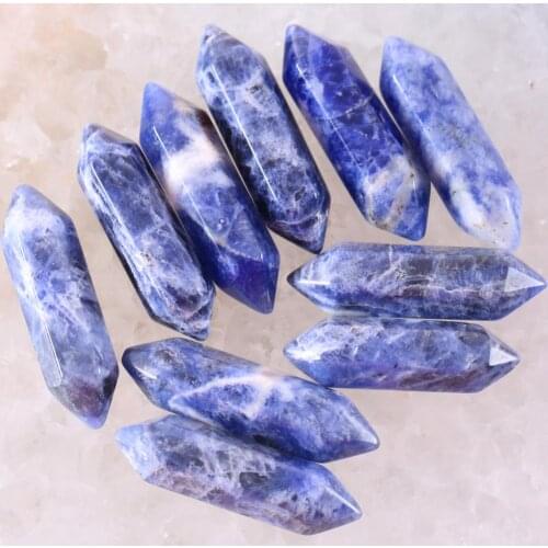 8x32MM Natural Stones Blue Sodalite Hexagonal Healing Pointed Reiki Chakra No Drilling Hole Beads Fit Pendant 5Pcs K379