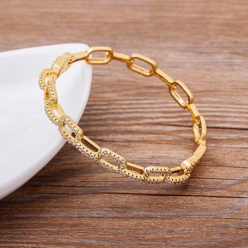New Arrival Classic Copper Zircon Crystal Bracelets for Women Vintage Lock Link Chain Bangle Wedding Party Birthday Jewelry Gift