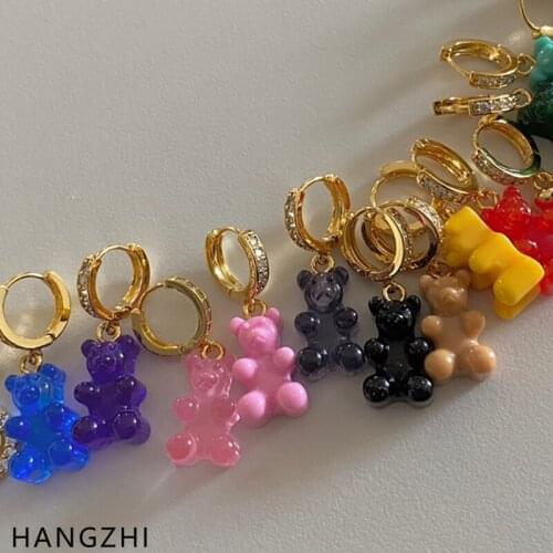 INES New Dual-use Candy Color Cute Gummy Bear Resin Acrylic Drop Earrings for Women Girls Party Dangle Jewelry Gifts HANGZHI 202