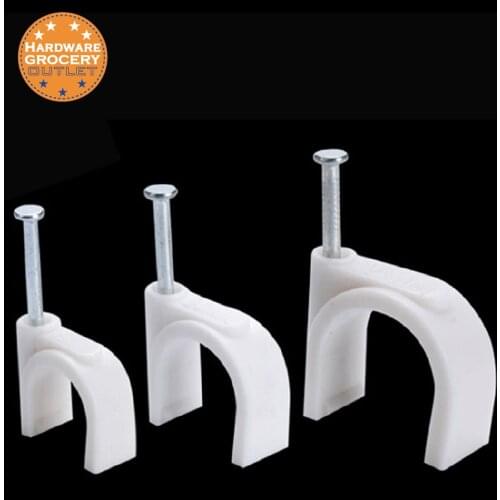 Wholesale 9mm Cable Clips With Fixing Nile 100pcs Circle Round White Clamps Holder Wire Electrical Fasten Wall