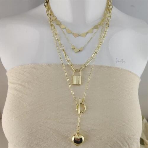 Punk Heart Pendant Women Golden Chain Lock Long Necklace For Statement Necklace Women Fashion Jewelry Dropshipping