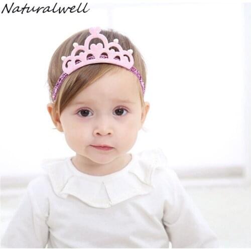 Naturalwell Girls Crown headband on silver glitter elastic Birthday hairband Girl Princess hair band Newborn shower gift HB039