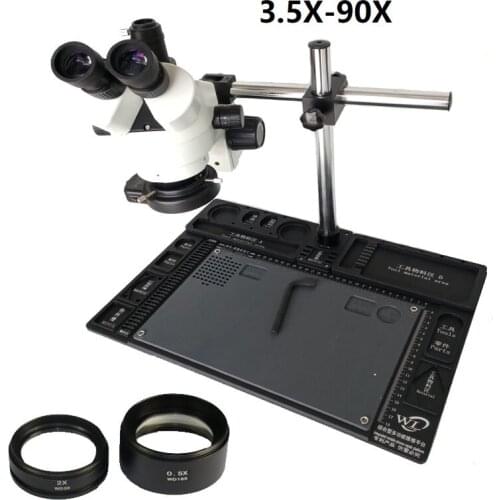 Professional 3.5X-90X Trinocular Microscopio Stereo Vertical Zoom Microscope +Single dual arm support+144 Led ring lights