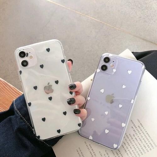 Transparent Cartoon Polka-Dot Heart Flowers Phone Case For iPhone 11 12 Pro X XR XS 7 8 Plus SE 2020 Shockproof Soft TPU Cover