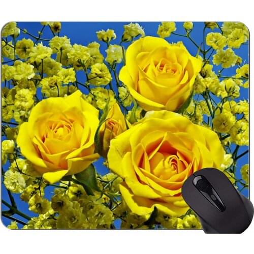 Rectangle Mouse Pad,Yellow Flower Earth Rose Flower -Stitched Edges