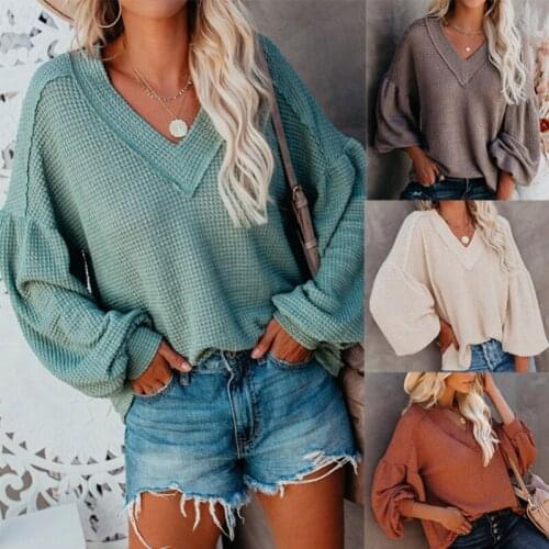 Loose Knitted Clothes Batwing Sleeve Solid Casual Pullover Korean Knit New Fall Top Women Sweater Sky Blue V-Neck Winter Fashion