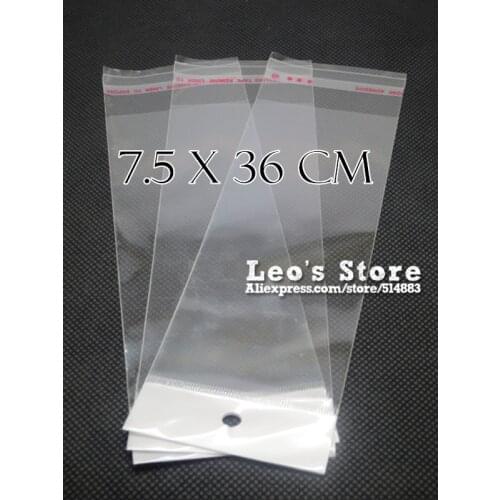 7.5x36cm Self Adhesive OPP Bag With Hanging Hole, Clear Header Plastic Bag,Supermarket Bag,wholesale free shipping