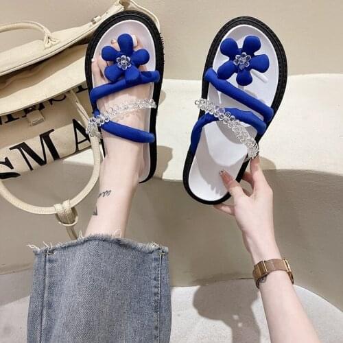 2021 New Summer Women Air Flower Dewdrop Slippers Flat Bottom Open Toe Slippers Female Casual Thick Sole Outdoor Beach Slides