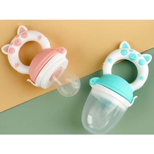 Cute Baby Pacifier Feeding Nipple with Dust Cover Teething Stick Nibble Piggy Ring Handle Gum Massage