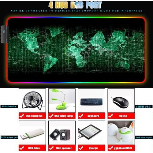Mapa Do Velho Mundo Rgb Backlit Mouse Pad Usb Hub Quatro Usb Docking Station Typec Mouse Pad Multi-interface Tapete De Mesa CSGO